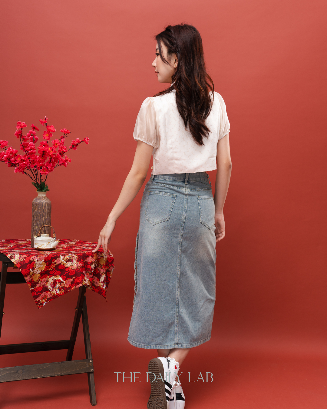 Denim Qipao Side Slit Skirt