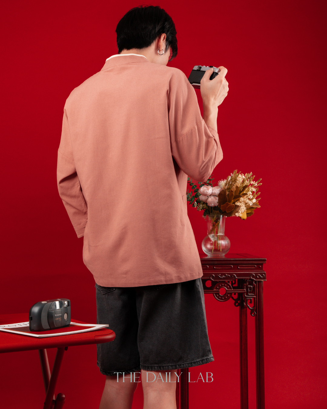 Chinese Style Cotton Linen Shirt in Pink