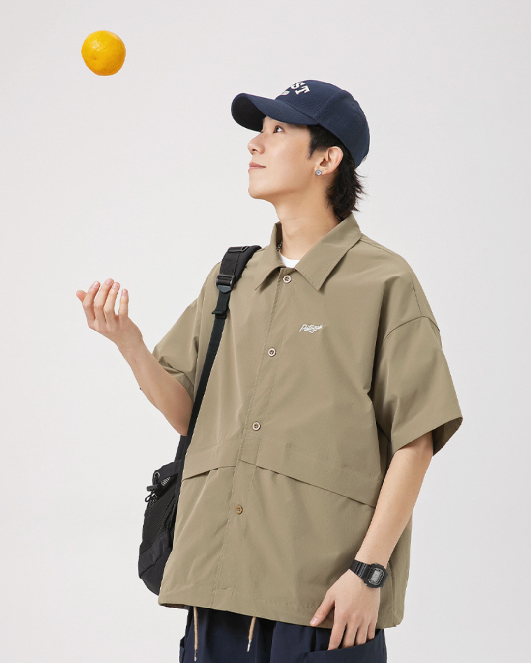 Pocketed Alphabet Overshirt in Khaki