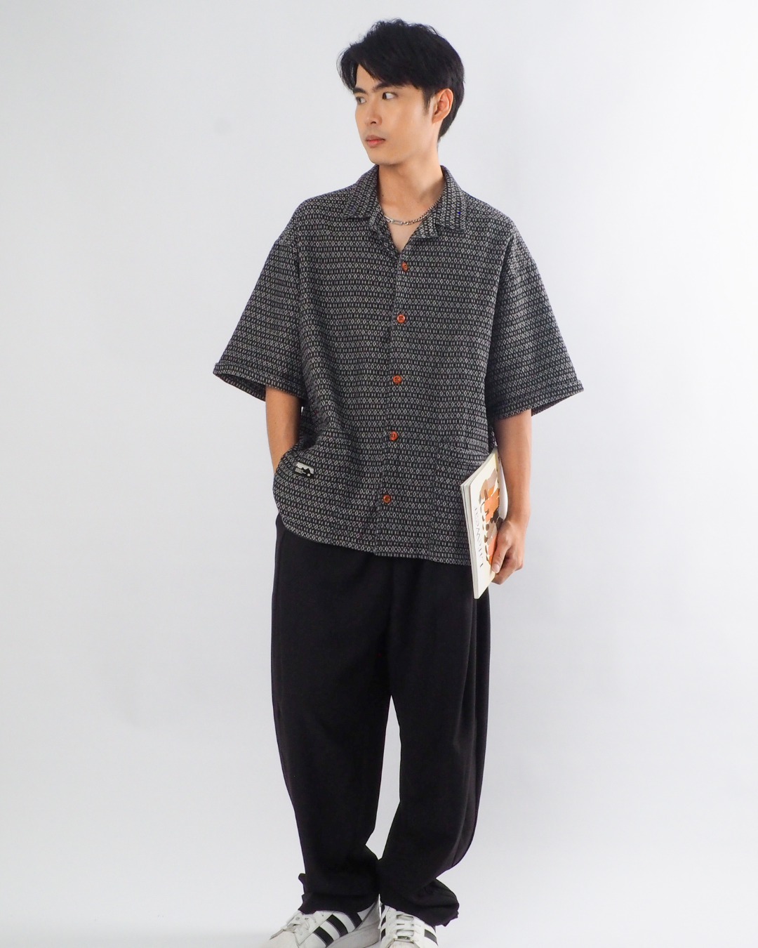 Japanese Retro Workwear Denim Shirt in Black