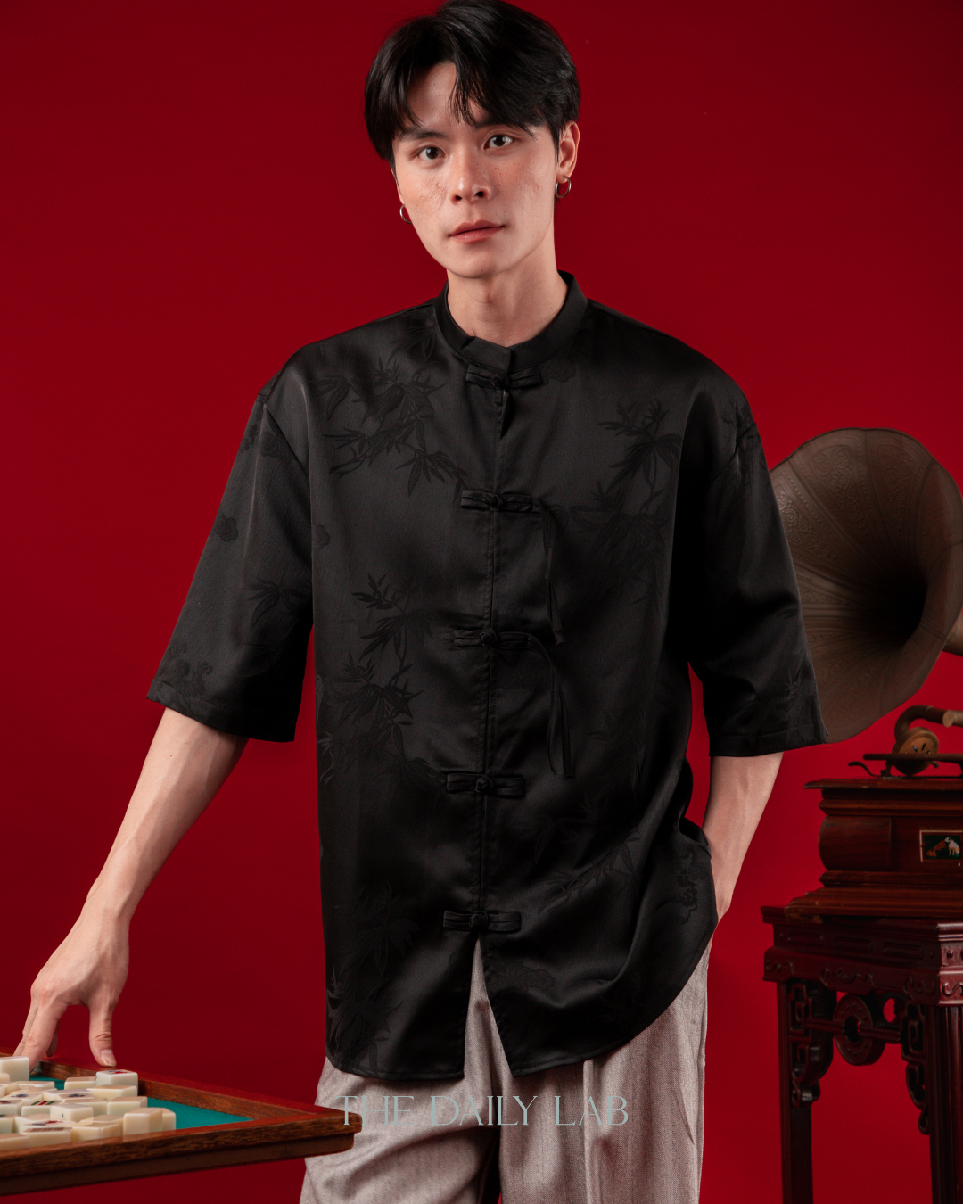 Vintage Mandarin Collar Coat in Black