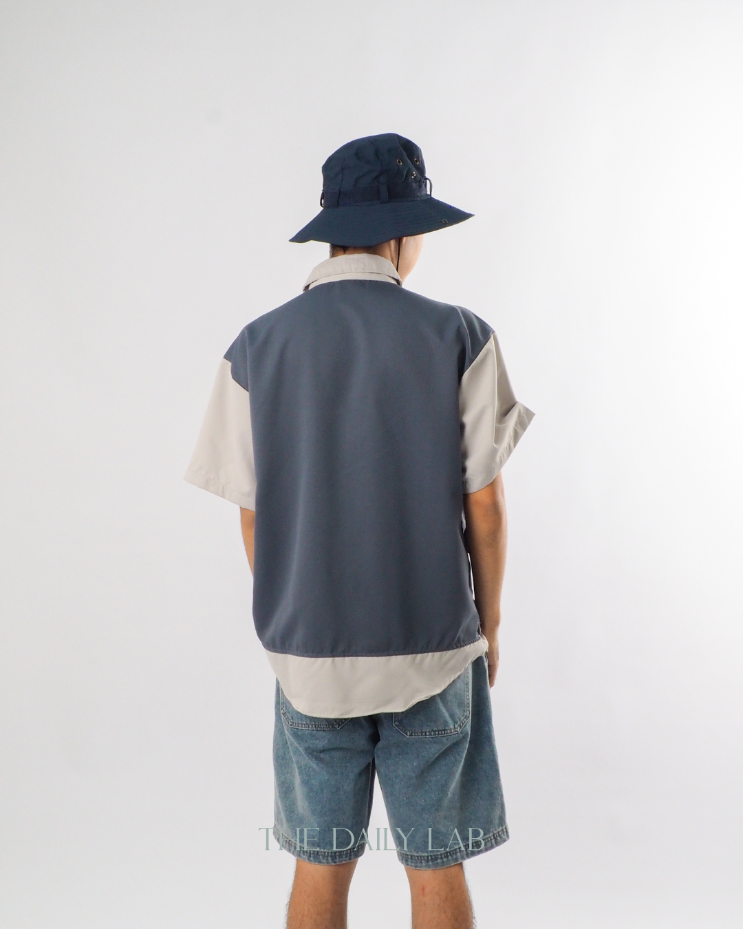 Japanese Techwear Layered Shirt in Navy