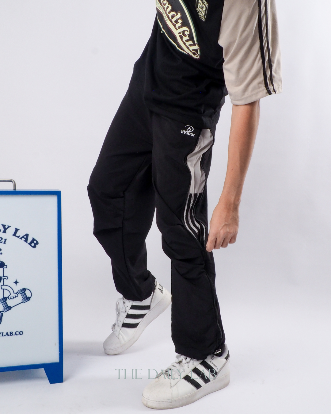 Trendy Striped Paratrooper Pants in Black