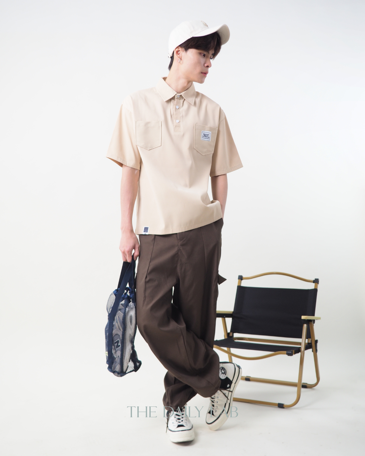Cargo Pocketed Tee in Beige