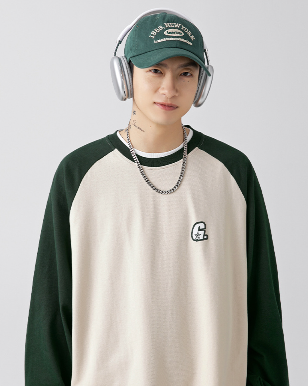 250G Patchwork Long Sleeves Tee in Green