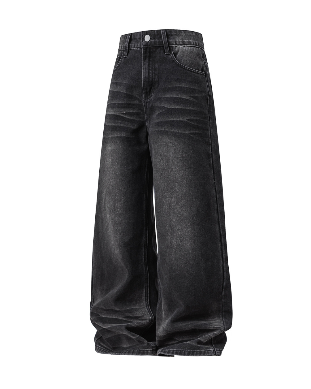Whisker Washed Distressed Jeans in Black