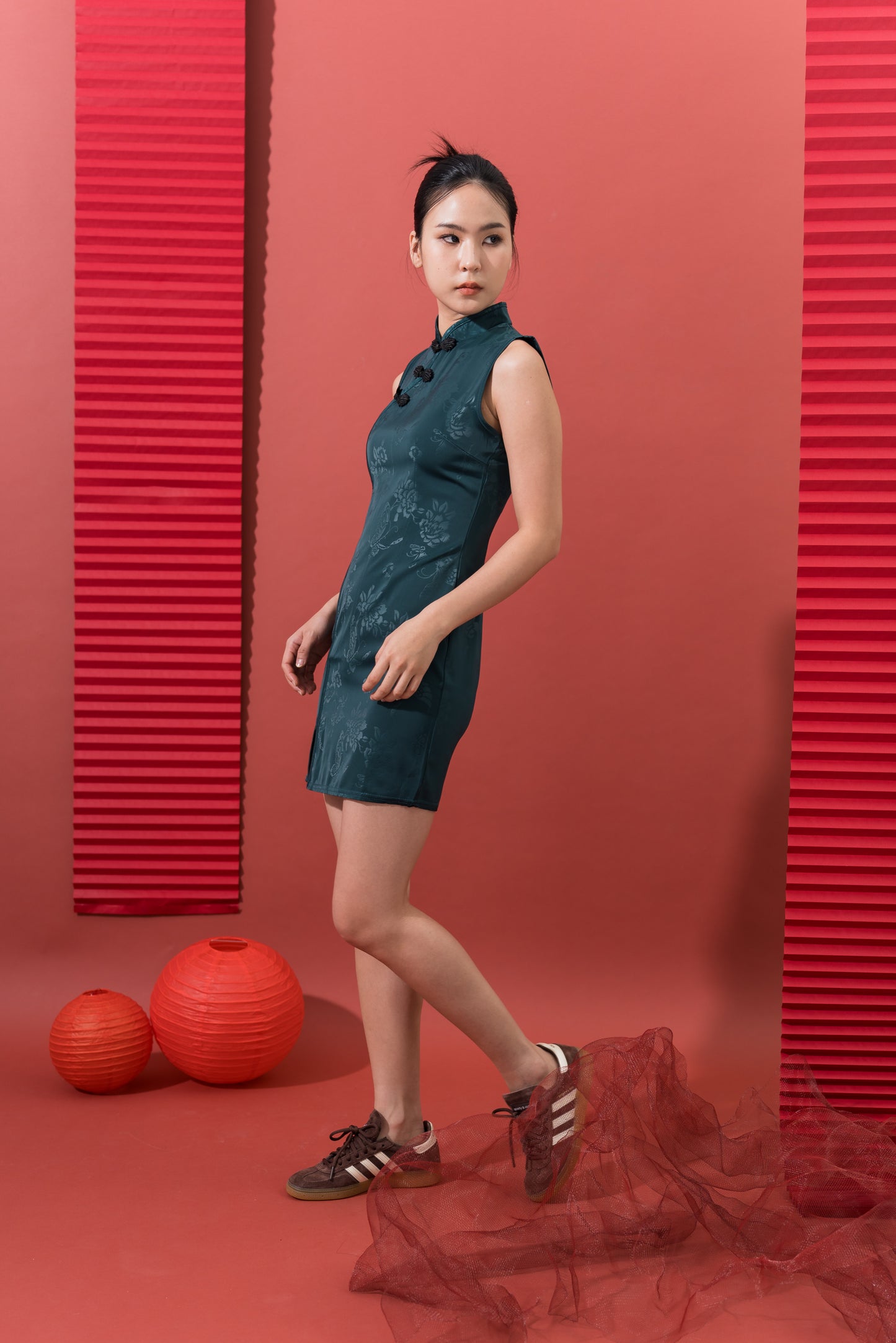 Dark Green Floral A-Line Cheongsam