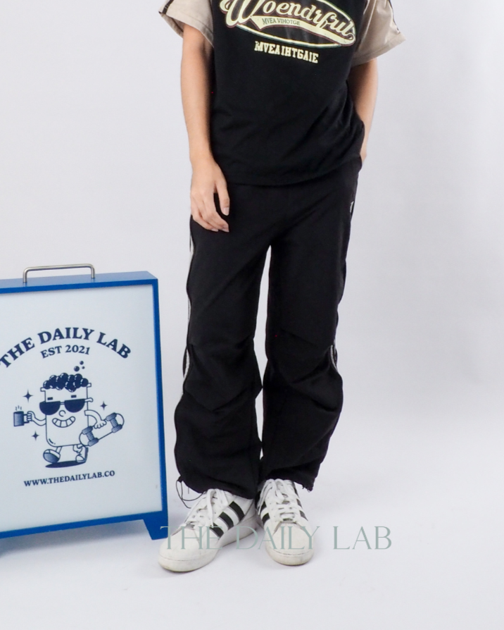Trendy Striped Paratrooper Pants in Black