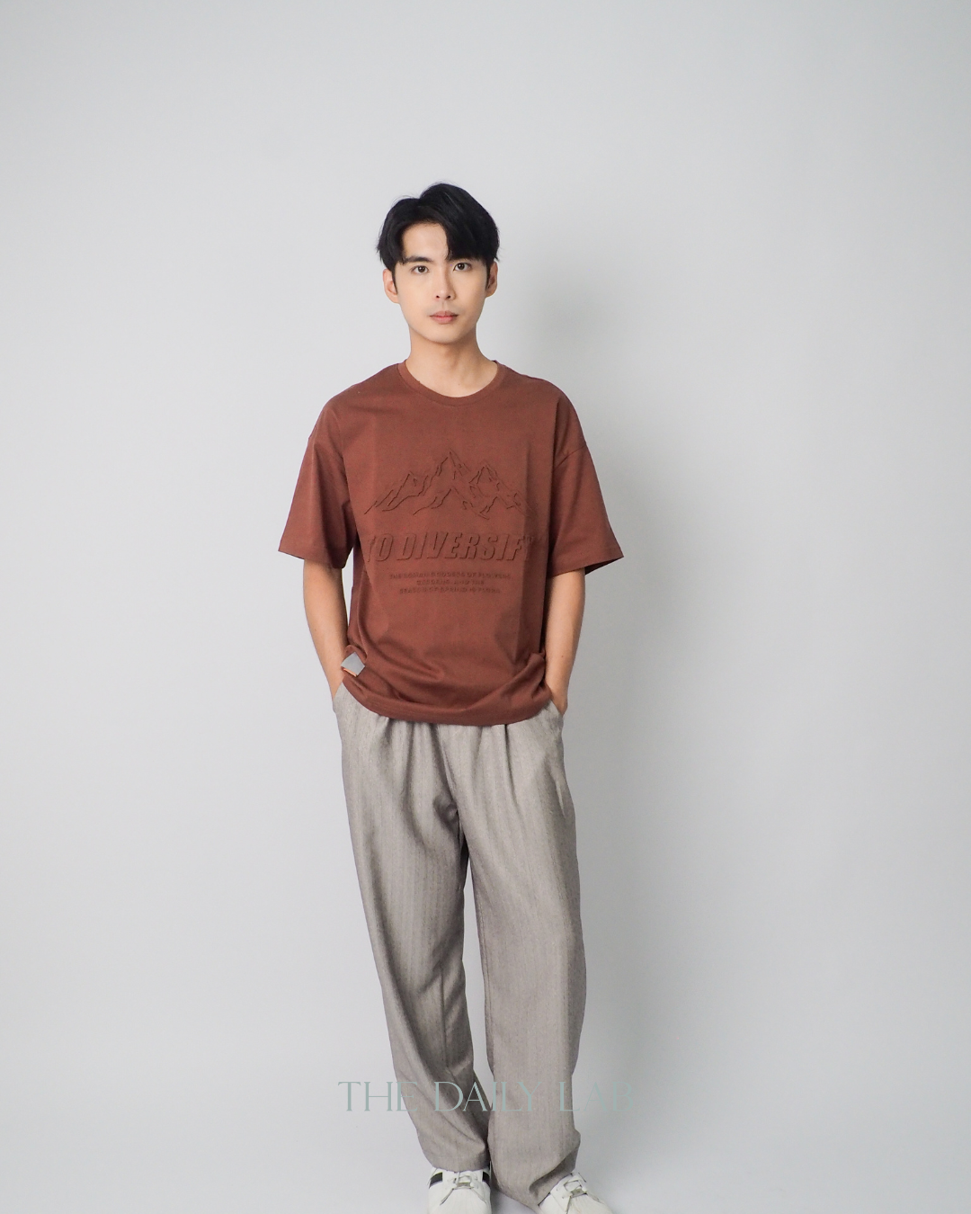 Double Waist Stripe Pants in Light Grey