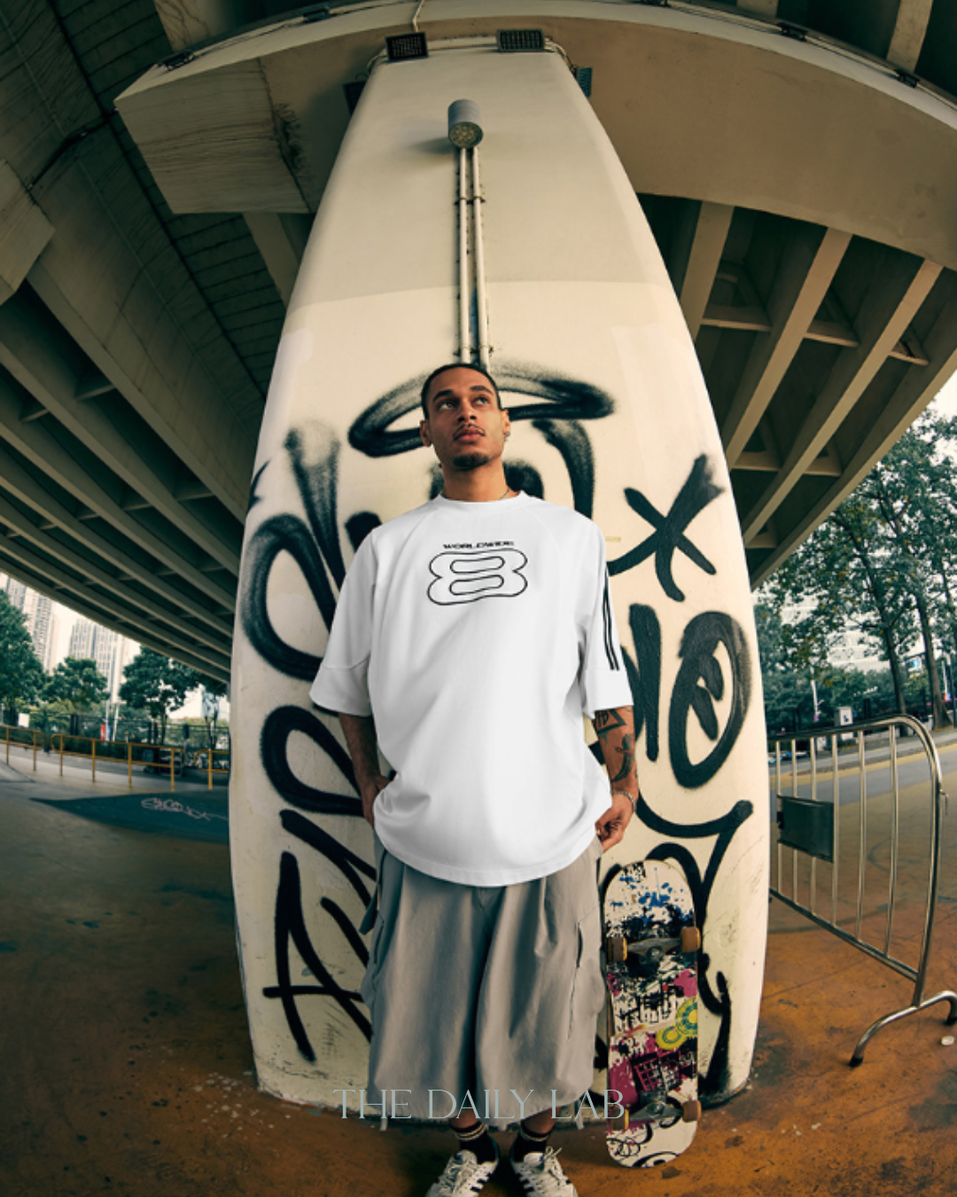 Worldwide Stripe Graphic Tee in White