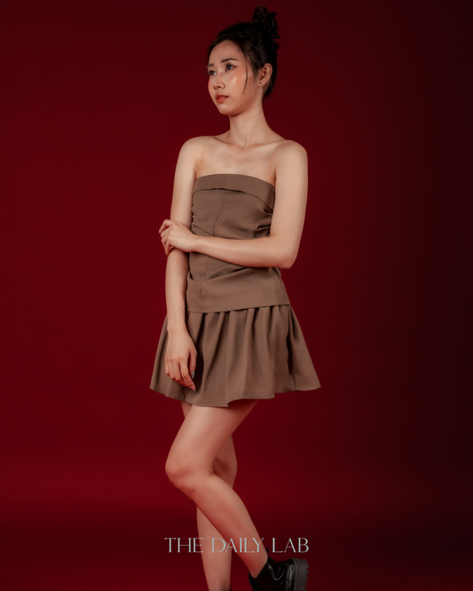 Earth Tone Strapless Top & Skort Two-Piece Set (In-Stock)