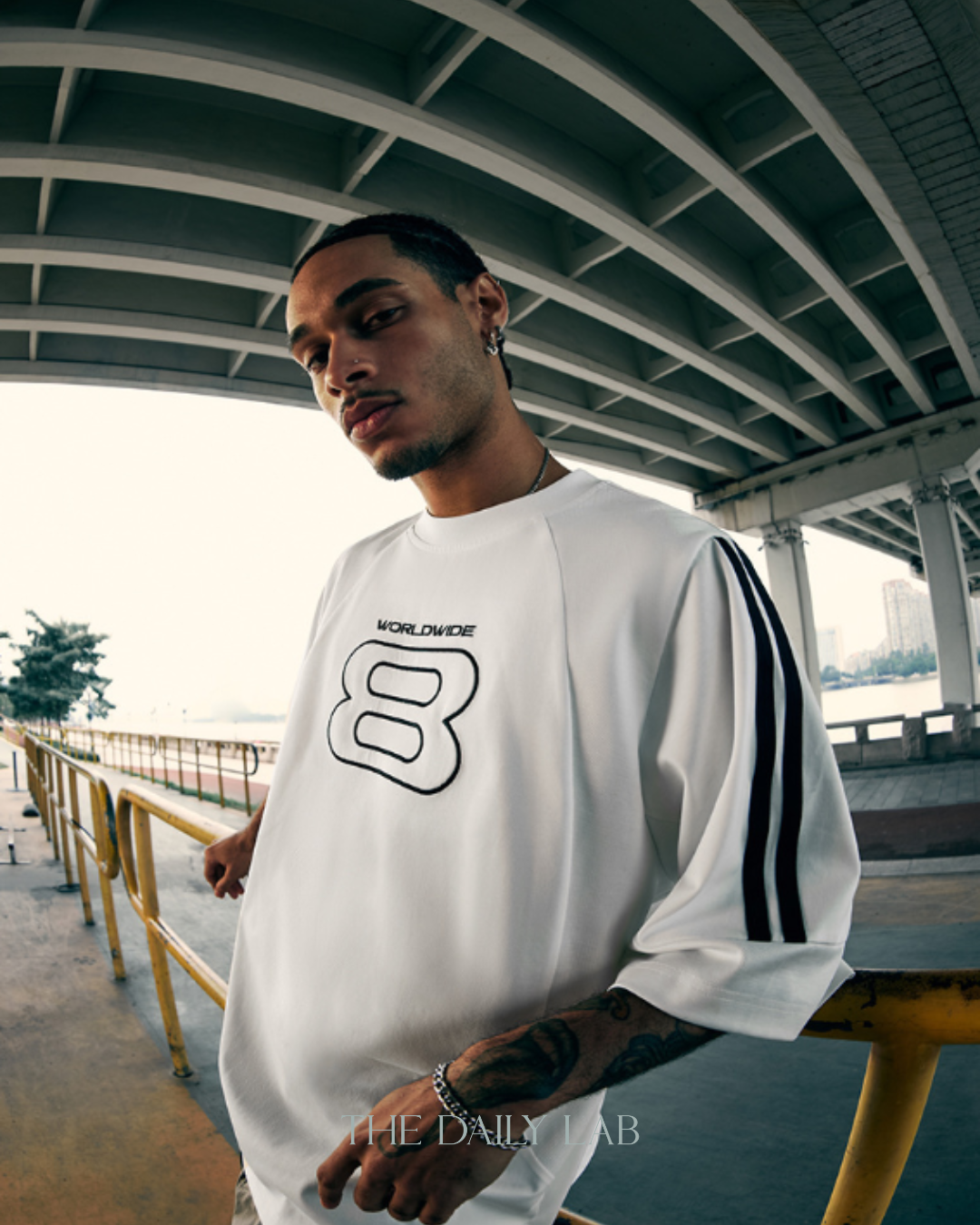 Worldwide Stripe Graphic Tee in White