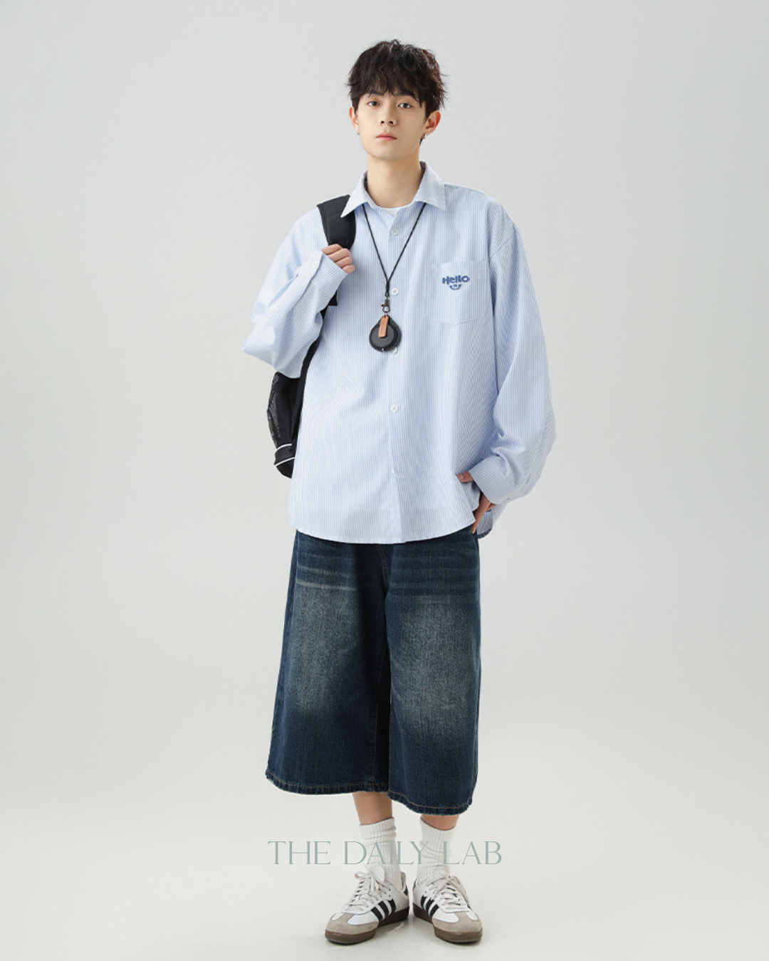 Hello Stripe Overshirt in Blue