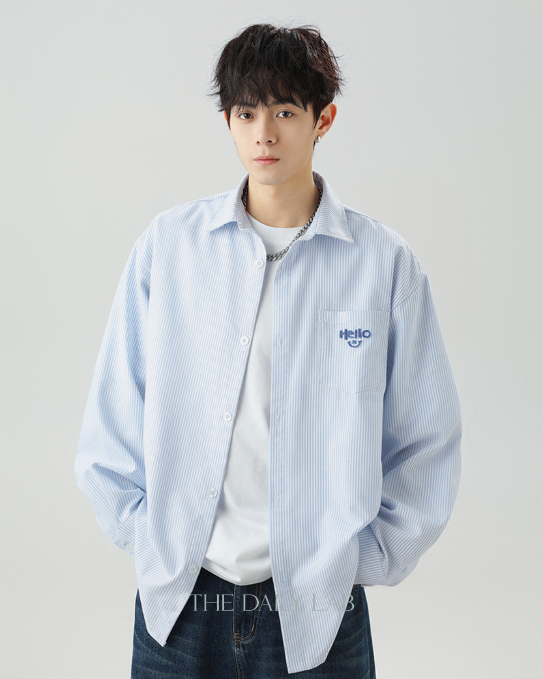 Hello Stripe Overshirt in Blue