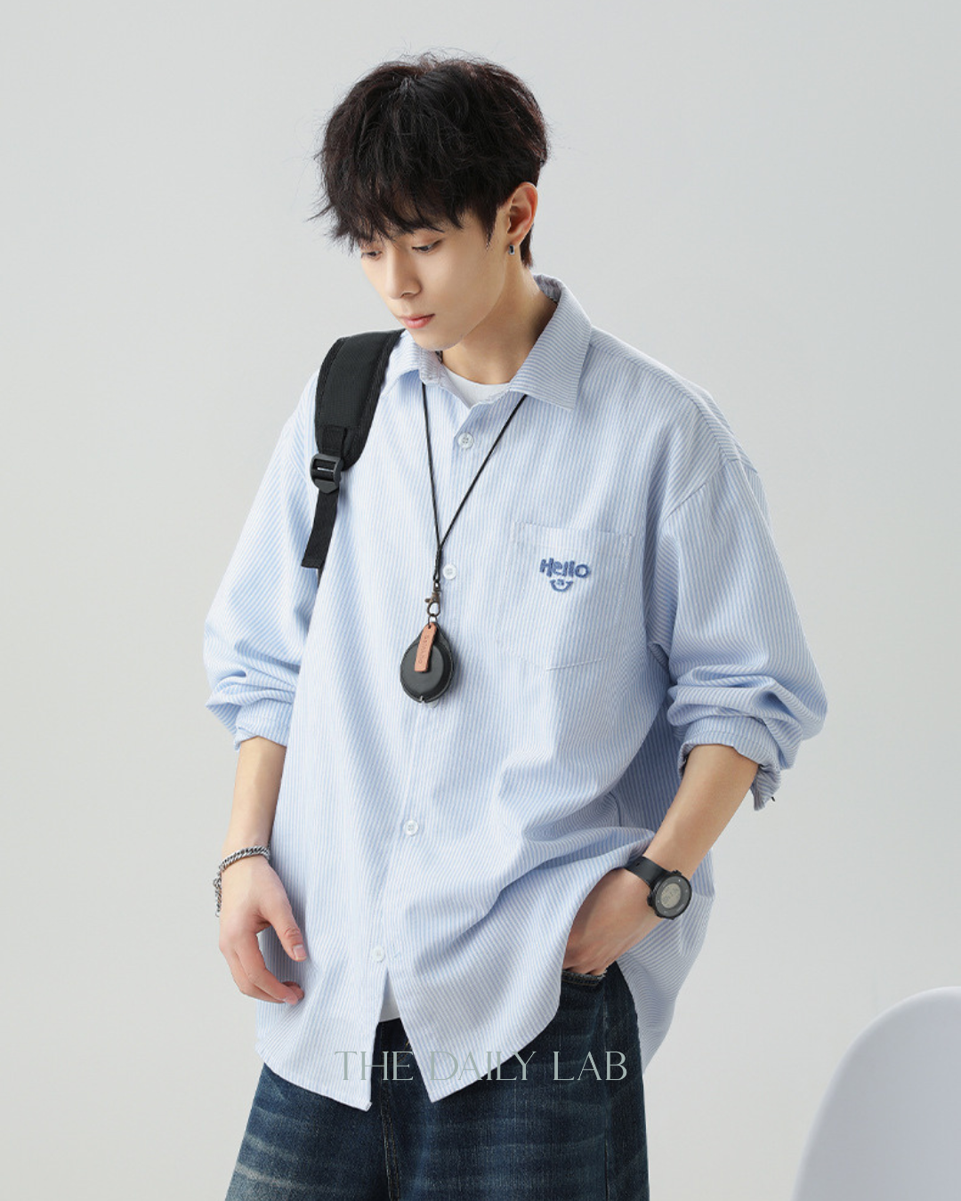 Hello Stripe Overshirt in Blue