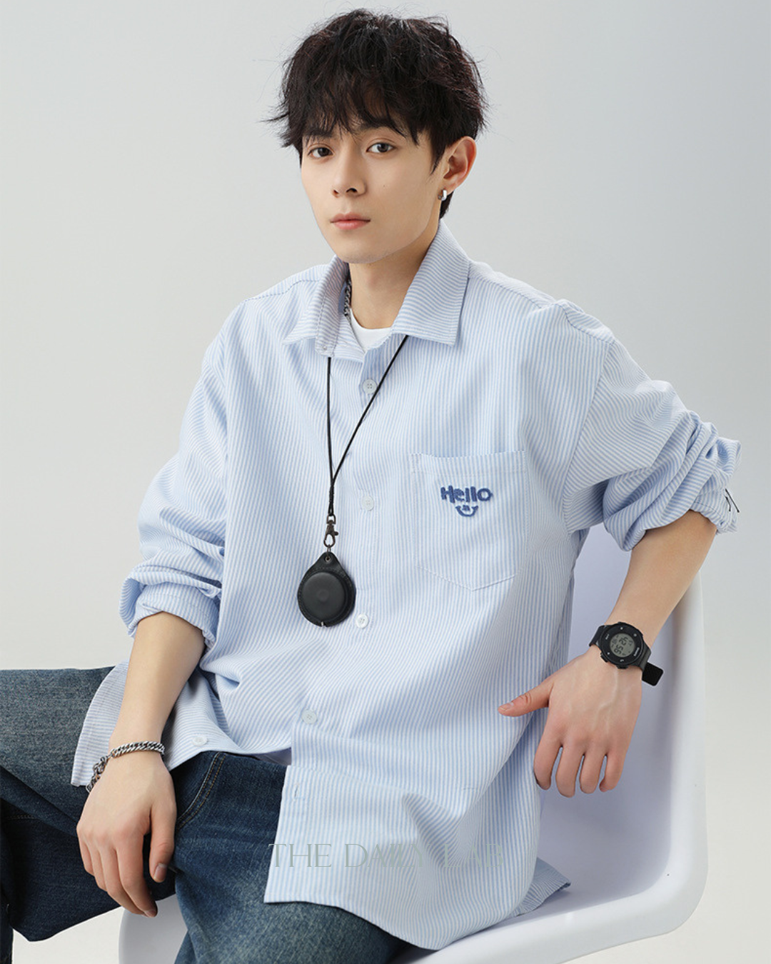 Hello Stripe Overshirt in Blue
