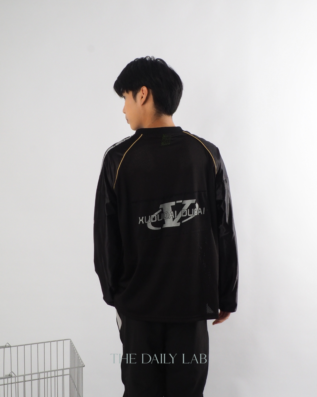 Vintage Mesh Long Sleeve Tee in Black