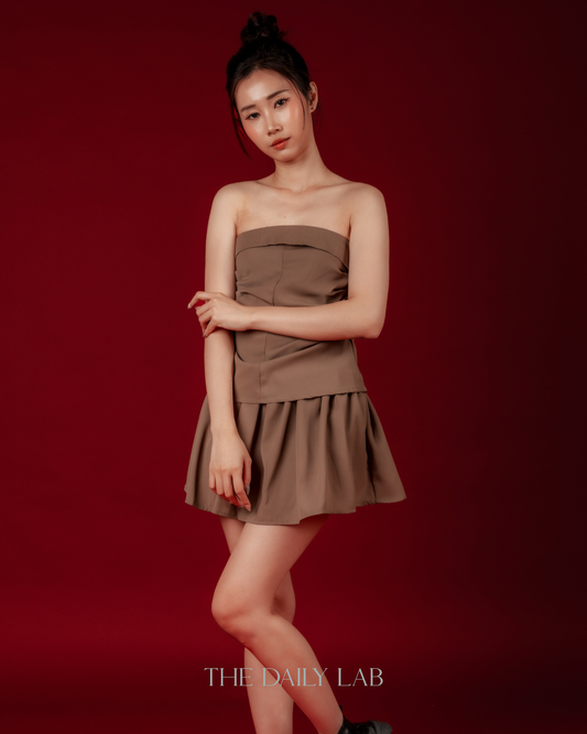 Earth Tone Strapless Top & Skort Two-Piece Set (In-Stock)