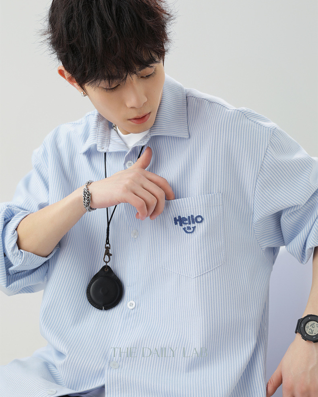 Hello Stripe Overshirt in Blue