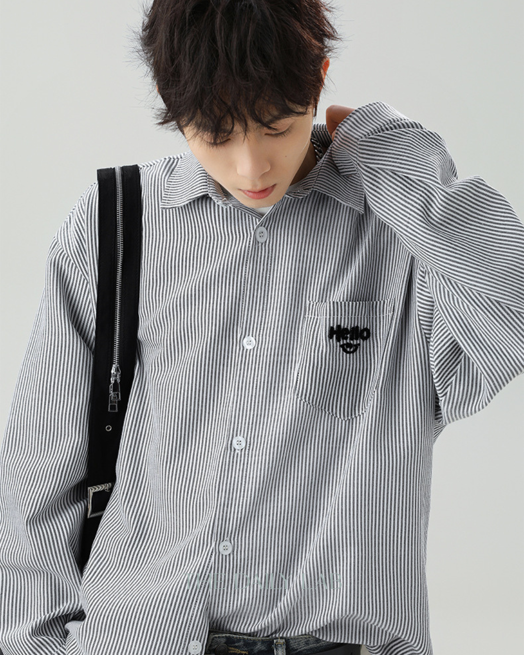 Hello Stripe Overshirt in Black
