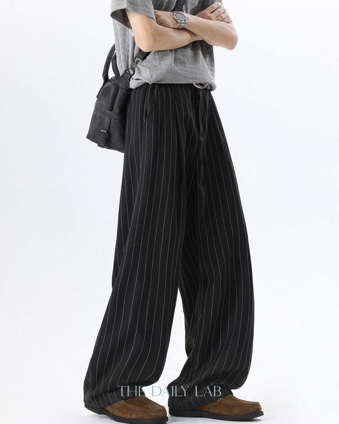 Pleated Retro Stripe Pants in Black