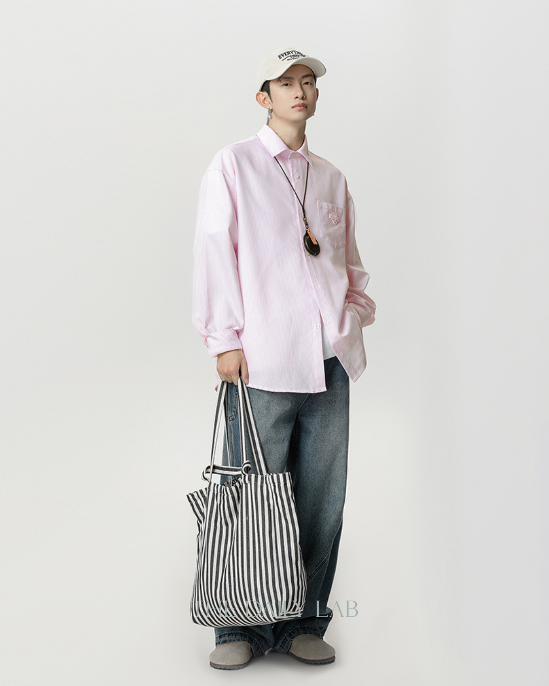 Hello Stripe Overshirt in Pink