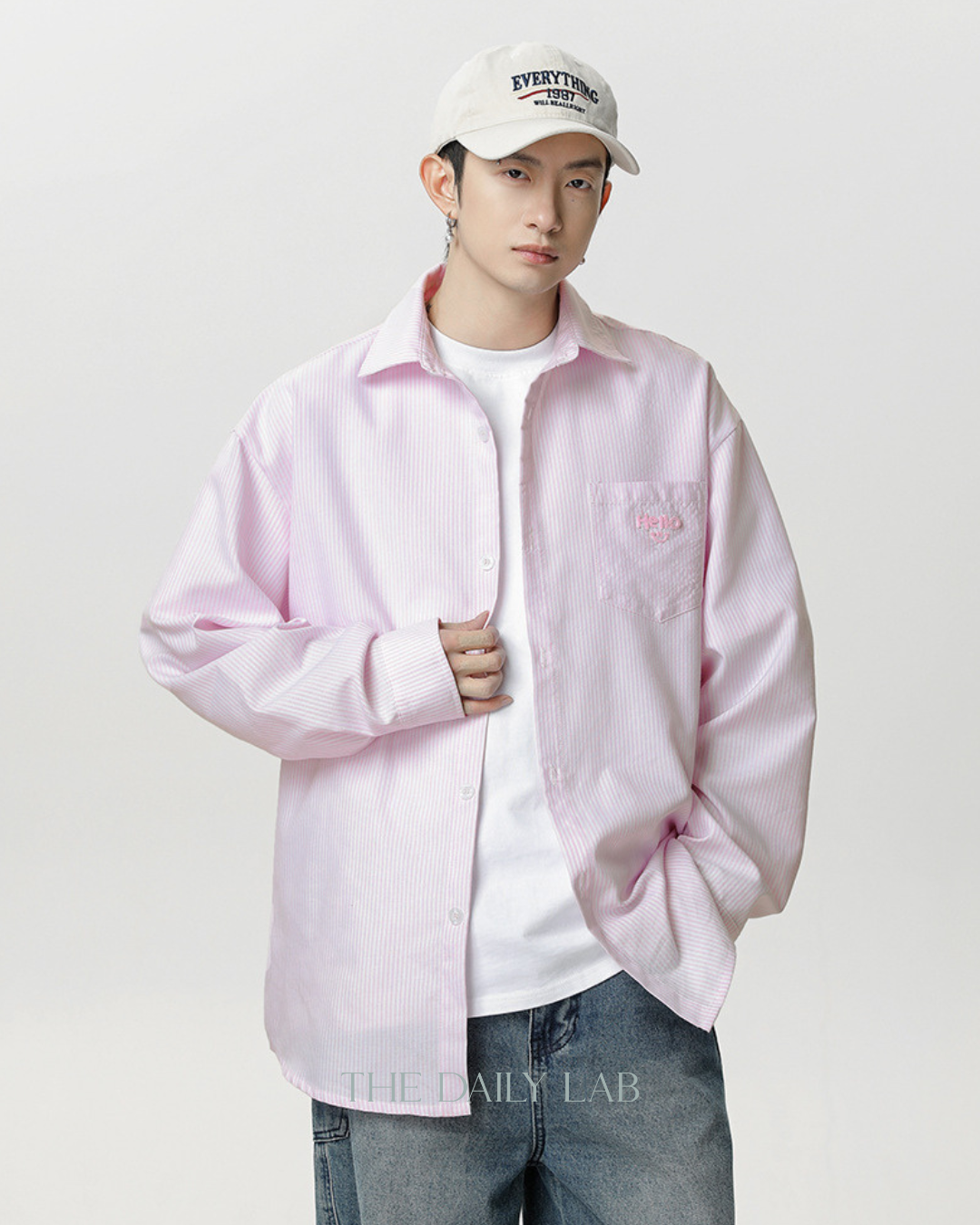 Hello Stripe Overshirt in Pink