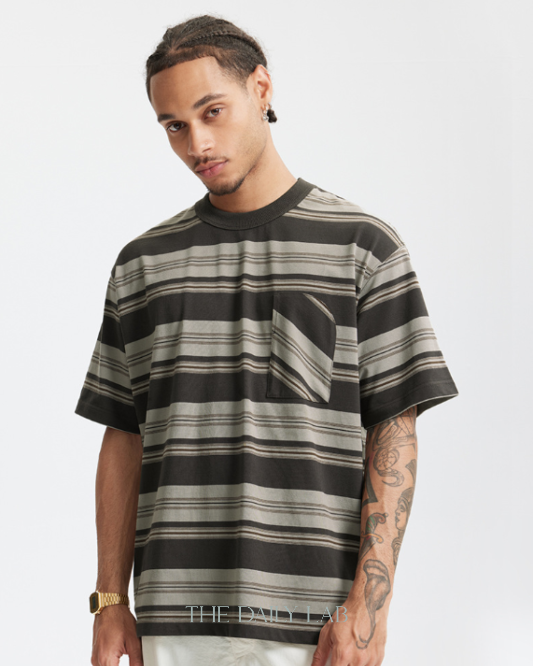 Vintage Stripe Tee in Dark Grey