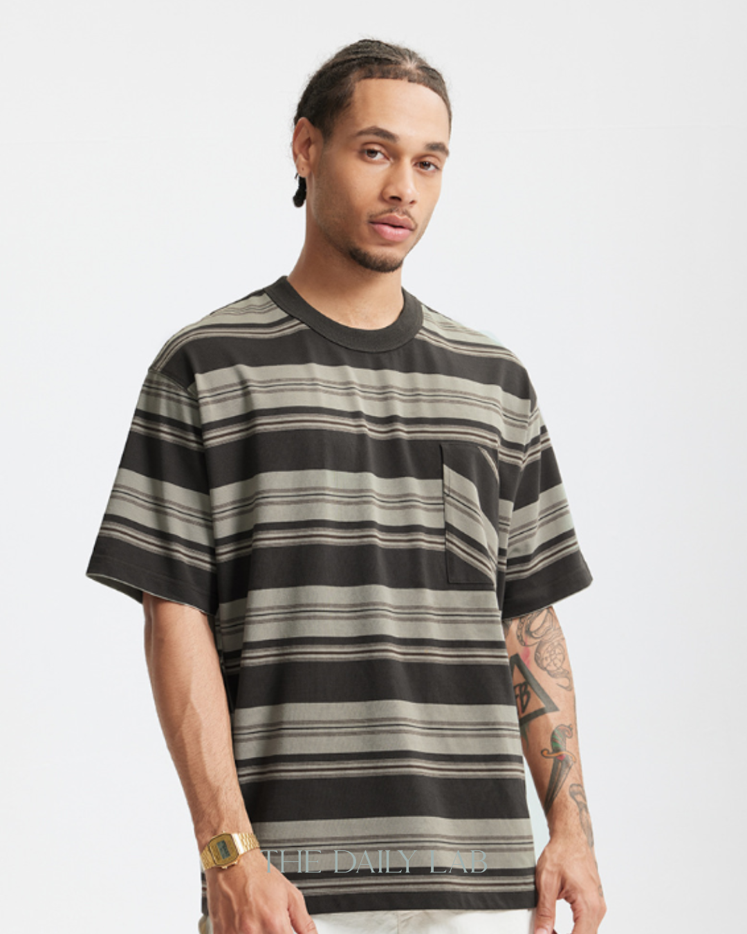 Vintage Stripe Tee in Dark Grey