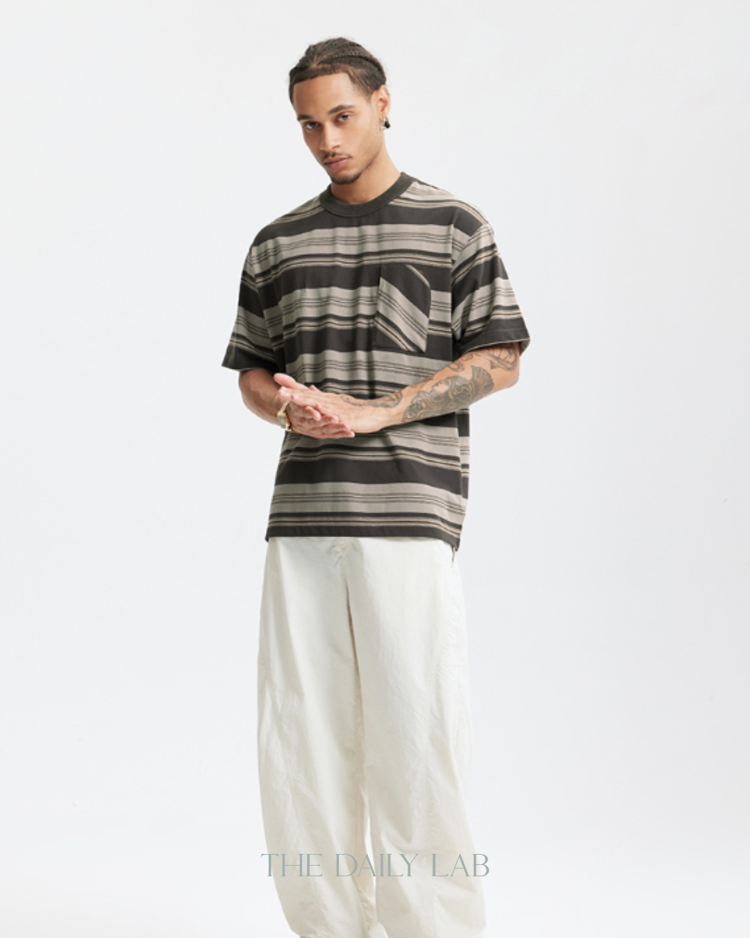 Vintage Stripe Tee in Dark Grey
