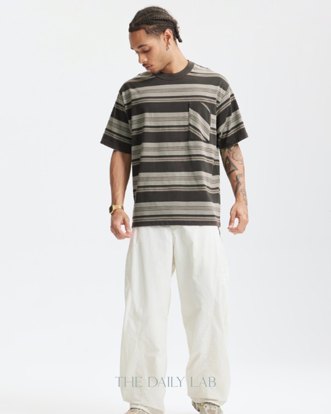 Vintage Stripe Tee in Dark Grey