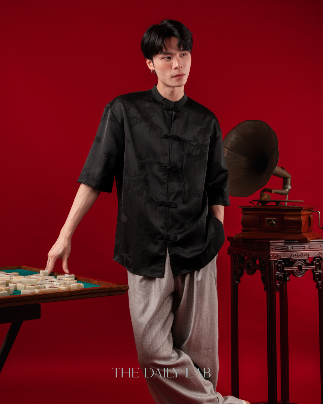 Vintage Mandarin Collar Coat in Black