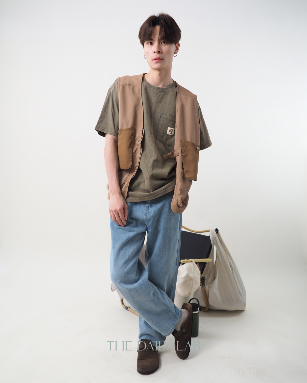 Pocketed Cargo Vest in Khaki