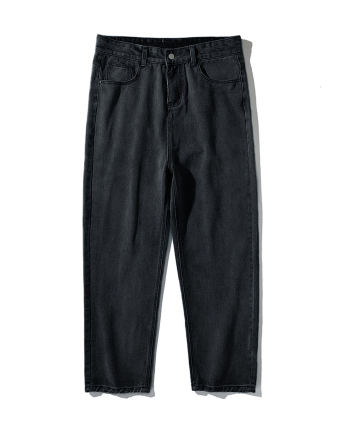 Washed Denim Wide Straight Jeans in Black