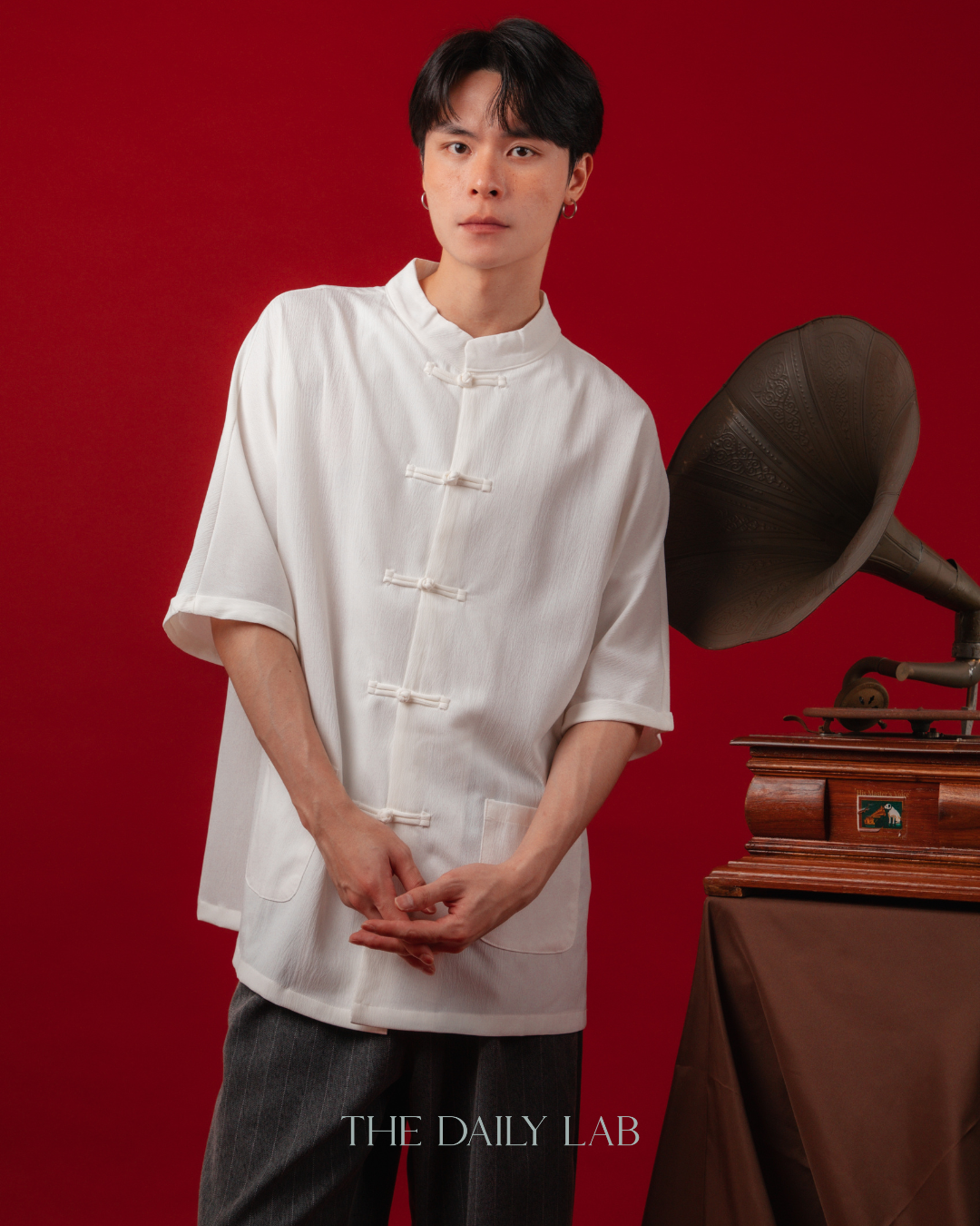 Vintage Mandarin Button Shirt in White