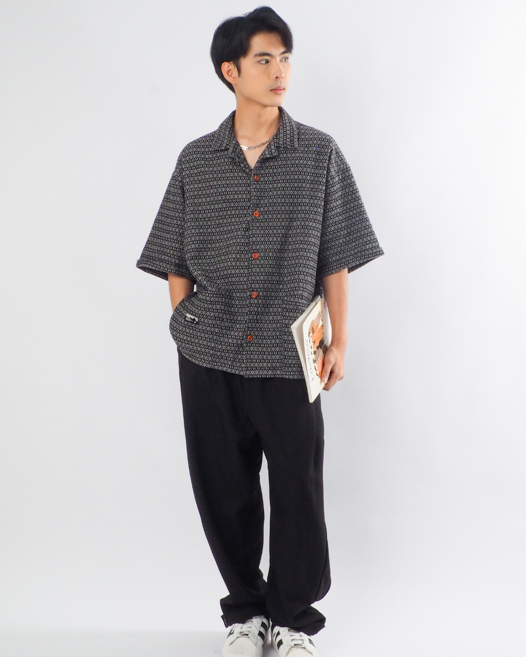 Japanese Retro Workwear Denim Shirt in Black