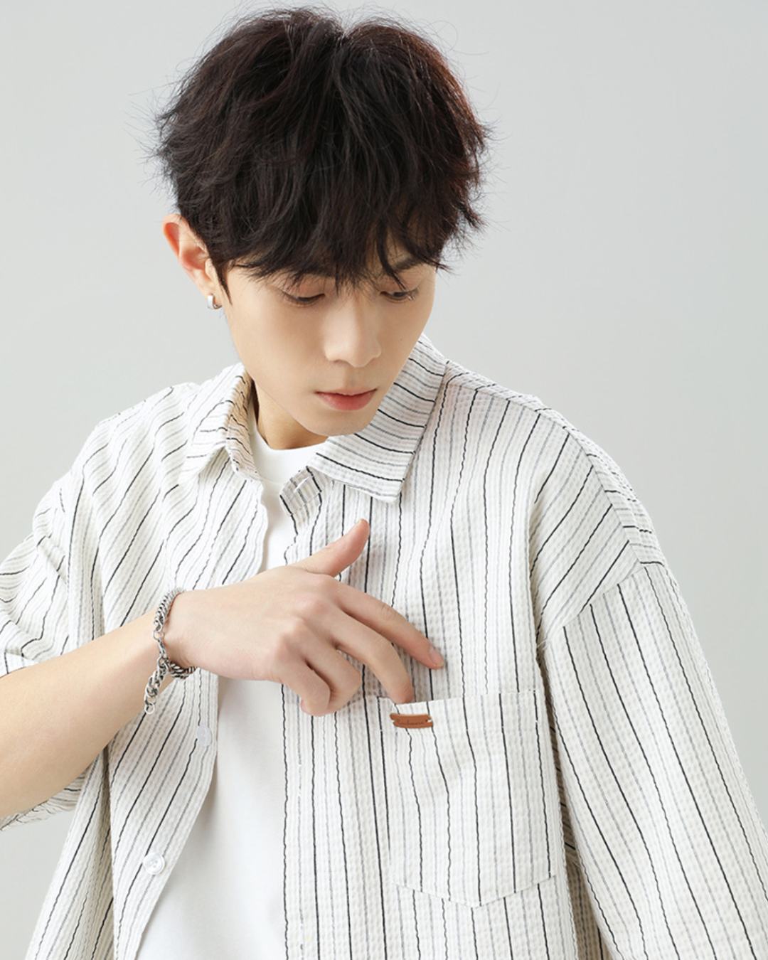Striped Buttoned Overshirt in White