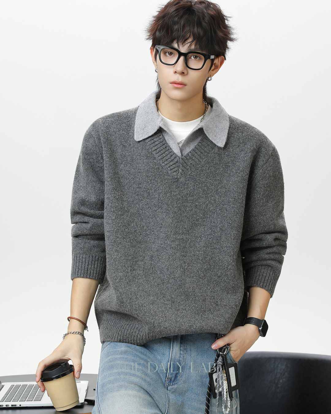 Vintage Lapel Knit Sweater Jacket in Grey