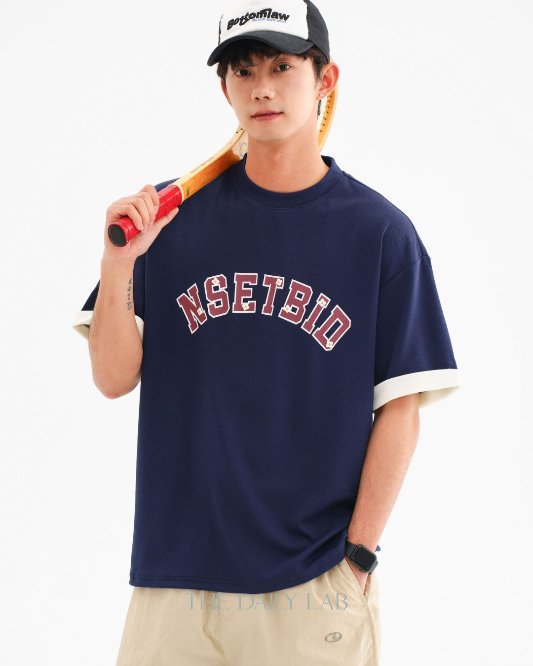 Vintage Japanese Style Short Sleeve Tee In Navy Blue