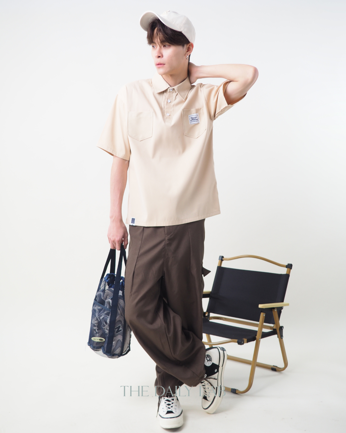 Cargo Pocketed Tee in Beige