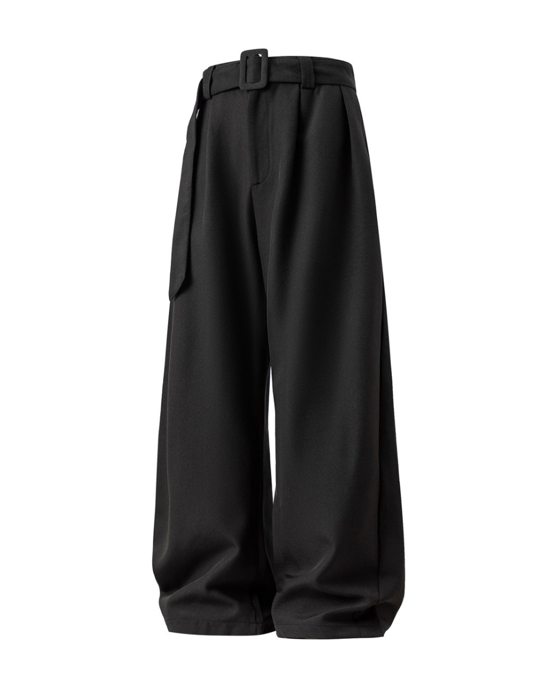 Pleated Draped Curved-Slit Suit Trousers In Black