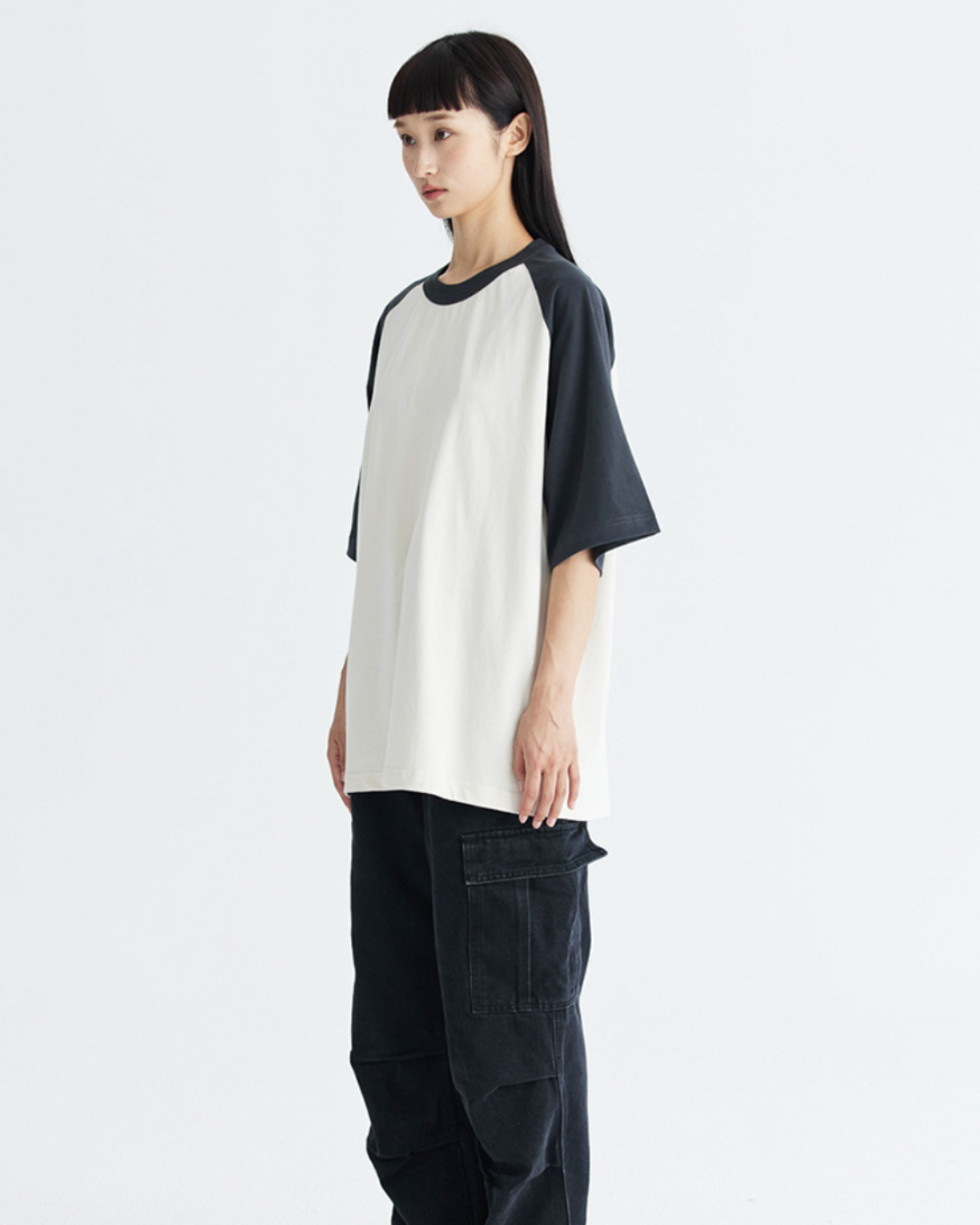 DualTone Patchwork Oversized Tee in Beige