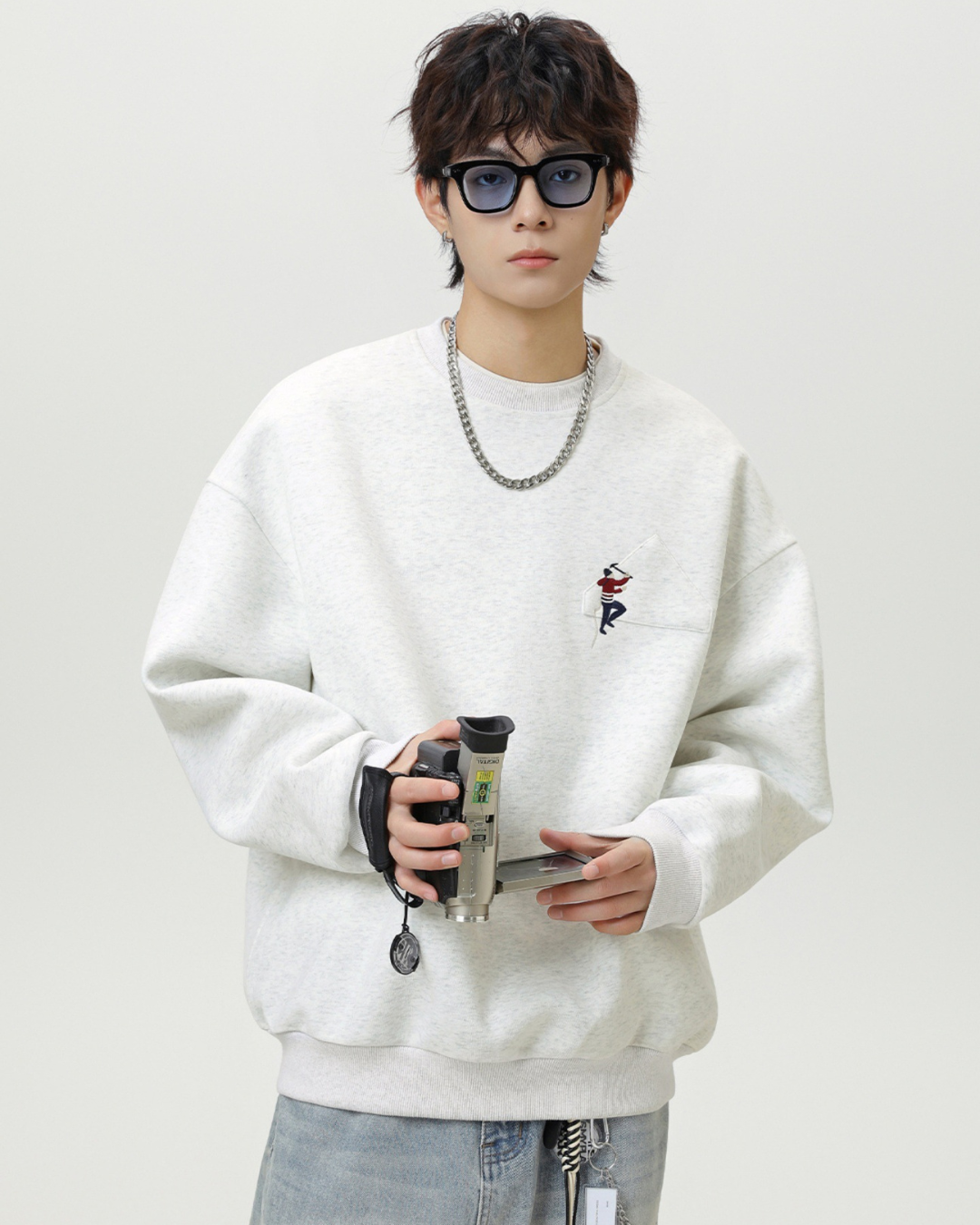 Heavyweight Crew Neck Sweatshirt Sports Jacket In White