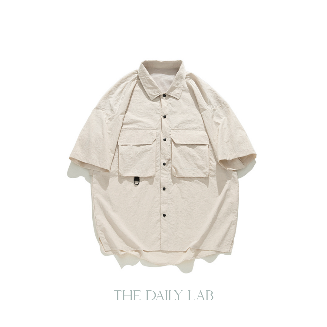 Nylon Cargo Buttoned Shirt in Beige (Size XL)