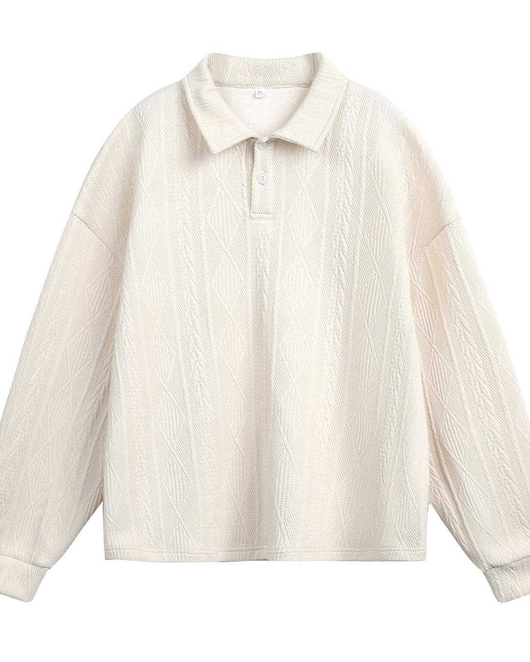 Heavyweight Textured Jacquard Turn-down Collar Sweatshirt In White