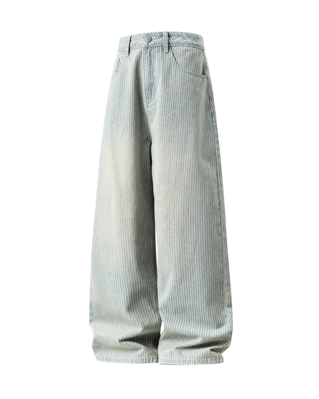 Vintage Washed Vertical-Stripe Jeans In Light Blue
