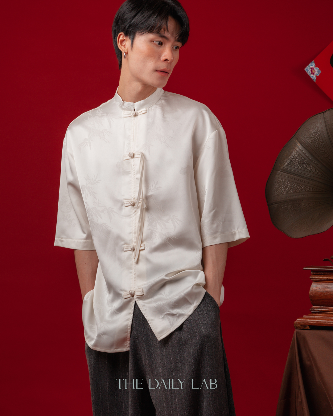 Vintage Mandarin Collar Coat in Beige