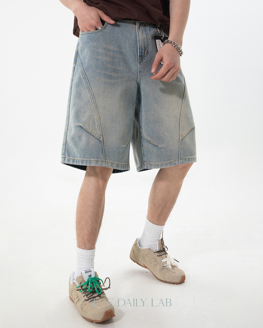 Fade Structure Denim Shorts in Blue
