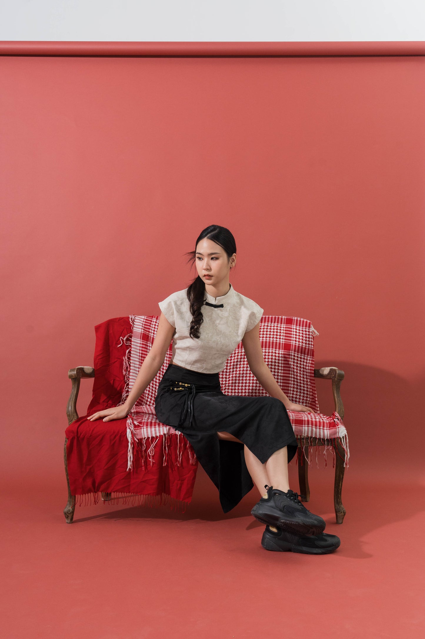 Vintage Jacquard Mandarin Top