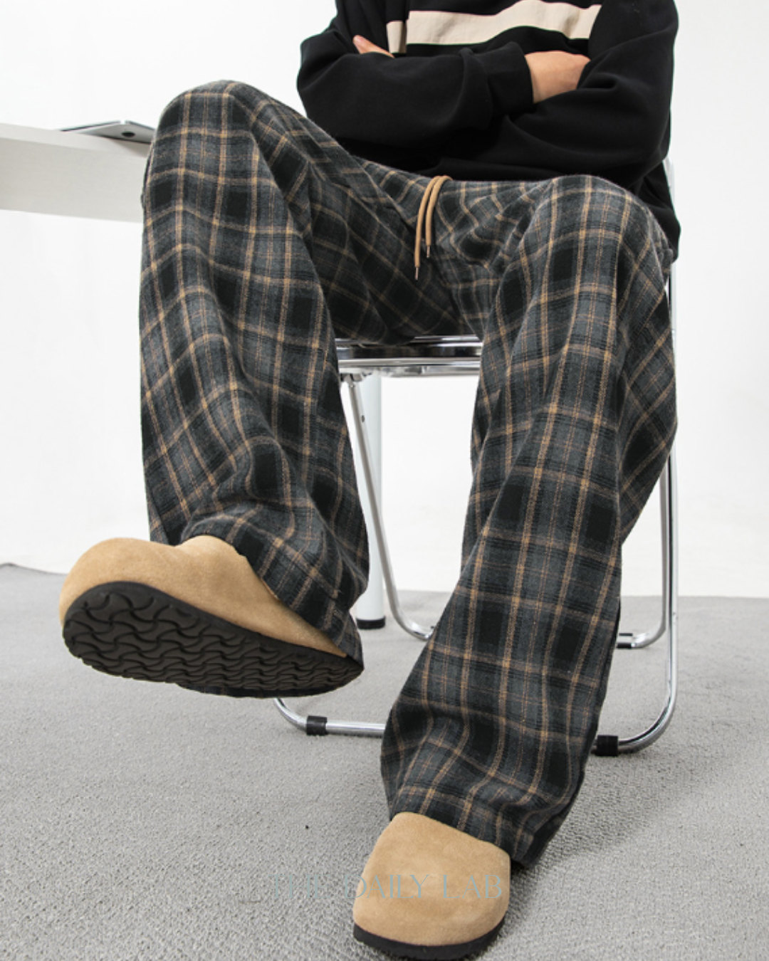 Vintage Plaid Brushed Cotton Relaxed Pants
